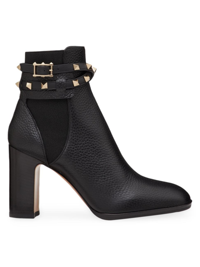 Shop Valentino Women's Rockstud Grainy Calfskin Ankle Boots In Black