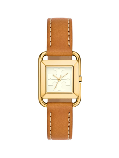Shop Tory Burch Women's Miller Goldtone Stainless Steel & Leather Strap Watch/24mm In Yellow Gold