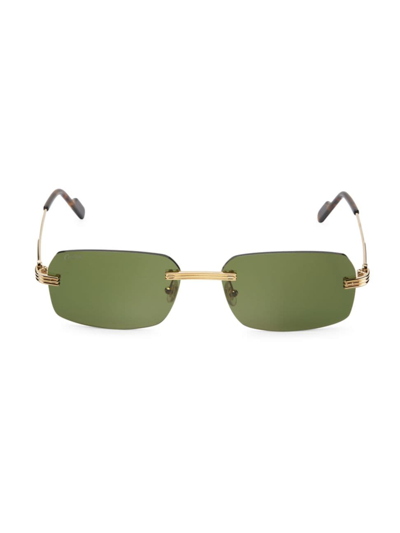 Shop Cartier Men's Core Range 58mm Rectangular Sunglasses In Gold Green