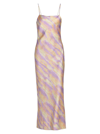 Shop Vince Women's Ikat Tie-dye Cowl-neck Slip Midi-dress In Sunset