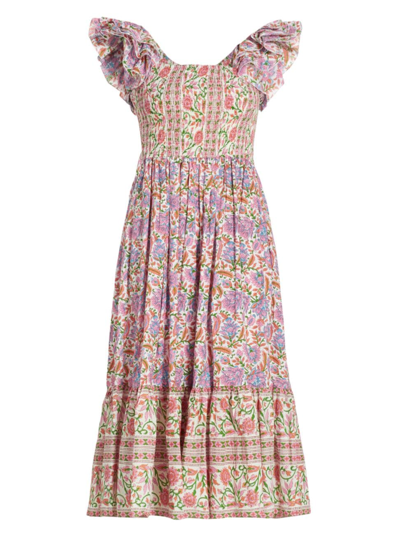 Shop Mille Women's Olympia Smocked Cotton Midi-dress In Avignon Floral