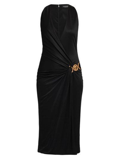 Shop Versace Women's Medusa Icon Cocktail Midi-dress In Black