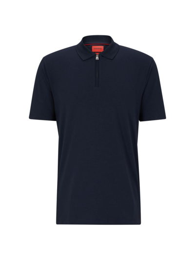 Shop Hugo Men's Cotton-blend Polo Shirt With Zip Placket In Dark Blue