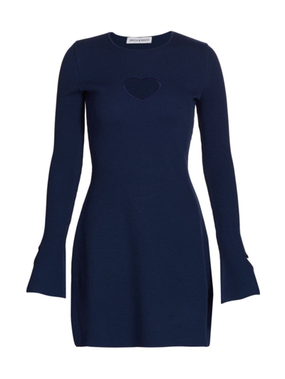 Shop Mach & Mach Women's Heart Cut-out Rib-knitted Dress In Navy Blue