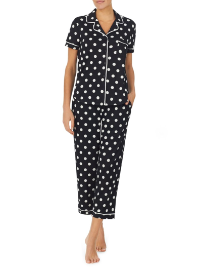 Shop Kate Spade Women's Kate Polka Dot Cropped Pajama Set In Large Dot