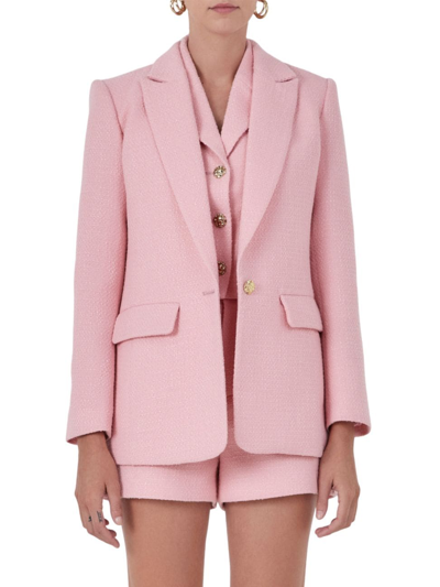 Shop Endless Rose Women's Tweed Single Breast Blazer In Pink
