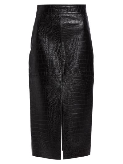 Shop Helmut Lang Women's Croc-embossed Leather Midi Skirt In Black