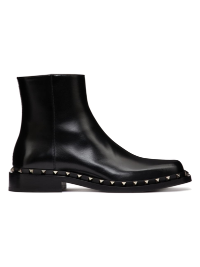 Shop Valentino Men's M-way Rockstud Ankle Boots In Calfskin Leather In Black