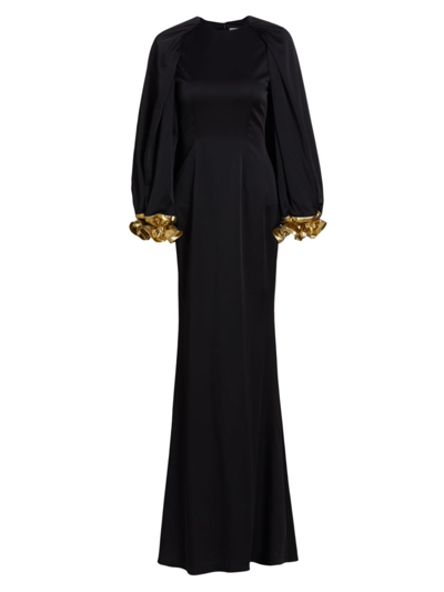 Shop Halpern Women's Satin & Metallic-cuff Gown In Black