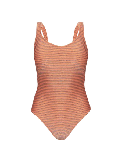 Shop Gottex Swimwear Women's Martini Rib-knit One-piece Swimsuit In Orange Multi