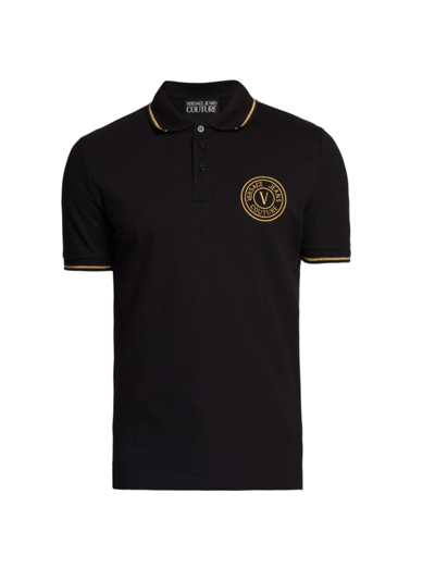 Shop Versace Jeans Couture Men's Logo-embroidered Polo Shirt In Black Gold