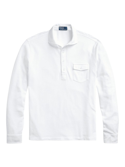 Shop Polo Ralph Lauren Men's Mesh Long Sleeve Polo Shirt In White