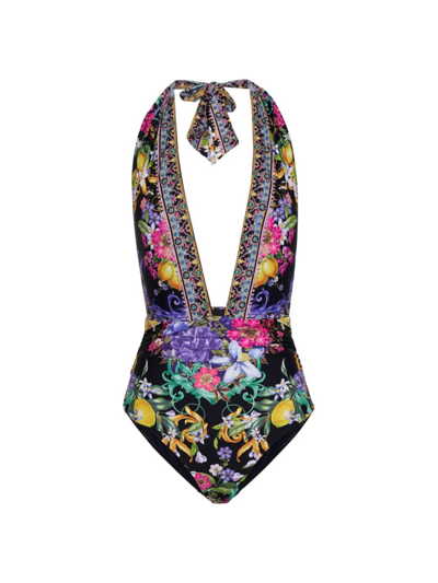 Shop Camilla Women's Floral Plunge One-piece Swimsuit In Meet Me In Marchesa