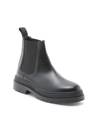 Shop Versace Little Kid's & Kid's Chelsea Leather Boots In Black