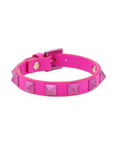 Shop Valentino Women's Rockstud Leather Bracelet In Pink