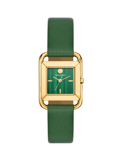 Shop Tory Burch Women's Miller Goldtone Stainless Steel & Leather Strap Watch/24mm In Green