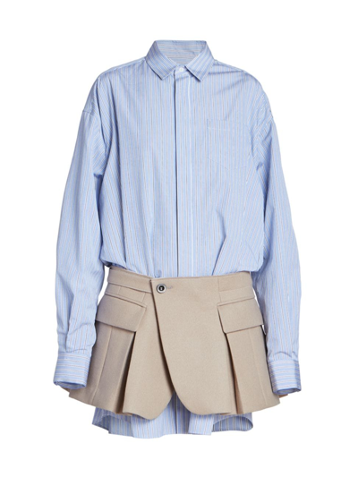 Shop Sacai Women's Thomas Mason Poplin Shirtdress In Light Blue Stripe Beige