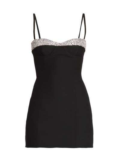 Shop Valentino Women's Crystal-embroidered Bodycon Minidress In Black