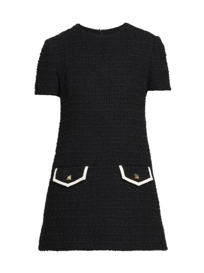 Shop Valentino Women's Tweed Contrast Pocket Minidress In Black Ivory