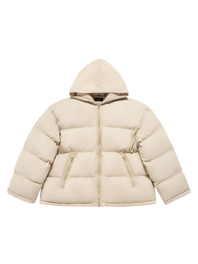 Shop Balenciaga Sporty B Hooded Puffer Jacket In Beige