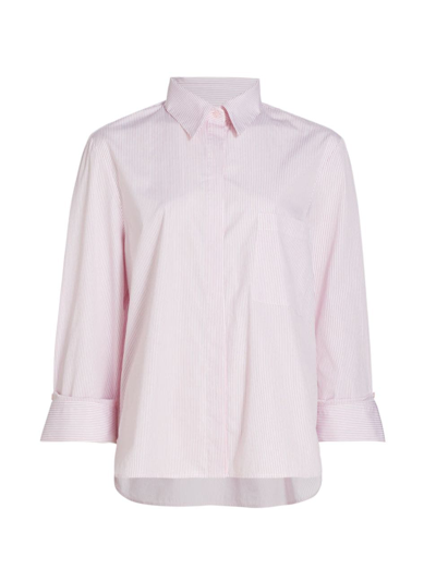 Shop Twp Women's Boyfriend Striped Cotton Button-front Shirt In White Pink