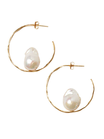 Shop Chan Luu Women's 18k Gold-plated & Baroque Pearl Hoop Earrings In White Pearl