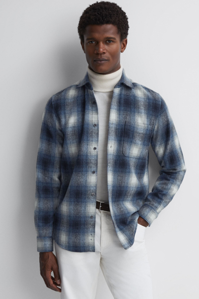 Shop Reiss Novelli - Blue Multi Wool Checked Long Sleeve Shirt, M