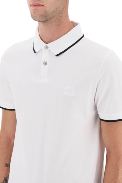 Shop Hugo Boss Passertip Slim Fit Polo Shirt In Cotton Piqué In White