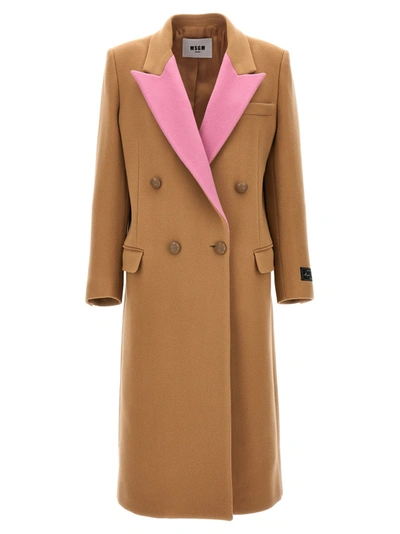 Shop Msgm Contrast Lapel Coat Coats, Trench Coats Beige