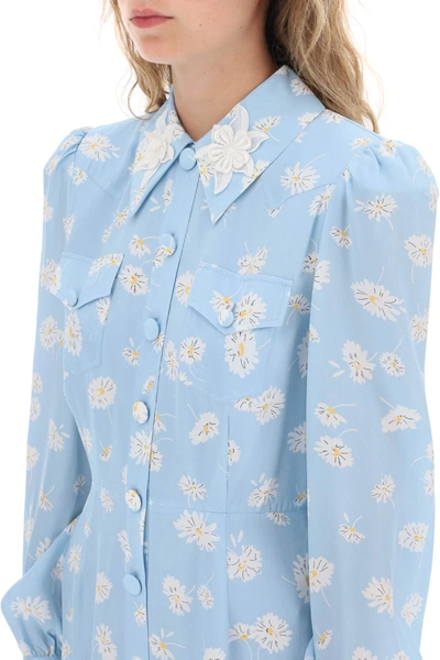 Shop Alessandra Rich Crepe De Chine Shirt Dress With Daisy Motif