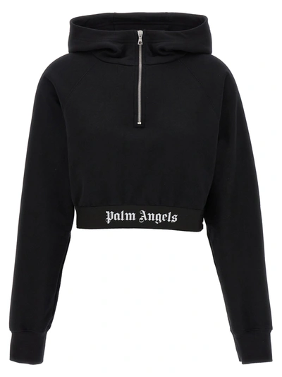 Shop Palm Angels Cropped Hoodie Sweatshirt Black