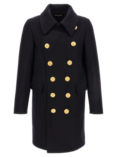 Shop Dsquared2 Double Breasted Wool Coat Coats, Trench Coats Blue