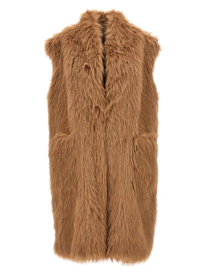 Shop Nude Eco Fur Vest Gilet Beige