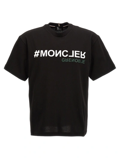Shop Moncler Logo Print T-shirt Black