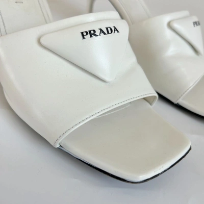 Pre-owned Prada White Leather Square Toe Kitten Mules, 37.5