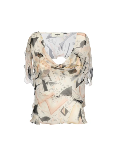 Shop Fendi Sleeveless Crop-top In Silk In Multicolor