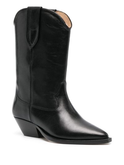 Shop Isabel Marant Leather Block-heel Boots In 黑色