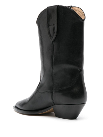 Shop Isabel Marant Leather Block-heel Boots In 黑色