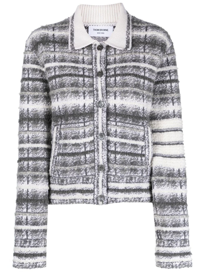 Shop Thom Browne Check-print 4-bar Jacket In Grey