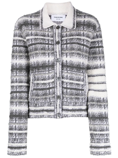 Thom Browne Checked Jacquard-knit Wool-blend Bomber Jacket In Grey