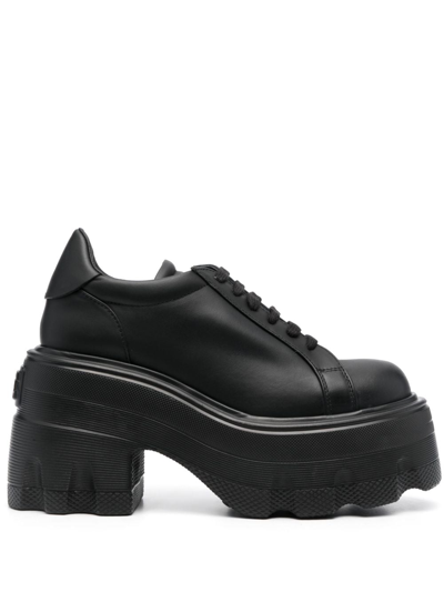 Shop Casadei 110mm High-heel Leather Sneakers In 黑色