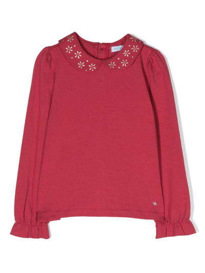 Shop Abel & Lula Floral-appliqué Long-sleeve Top In 粉色