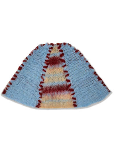 Shop Marni Striped Knitted Beanie In 蓝色