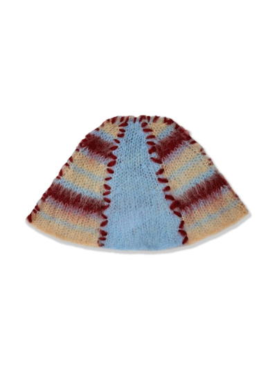 Shop Marni Striped Knitted Beanie In 蓝色