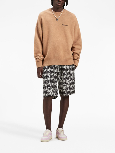 Palm Angels Logo-embroidered Wool-blend Jumper In Neutrals