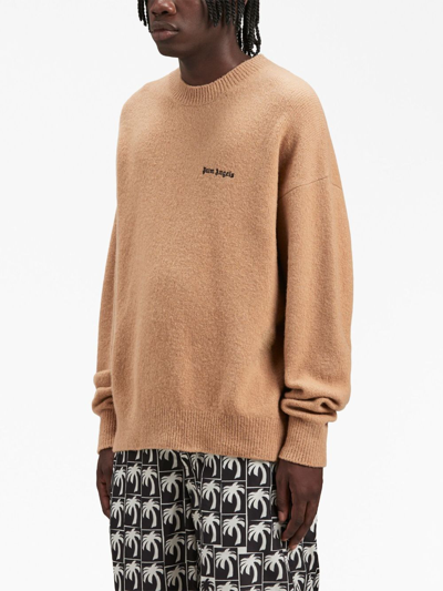 Shop Palm Angels Logo-embroidered Wool-blend Jumper In Neutrals