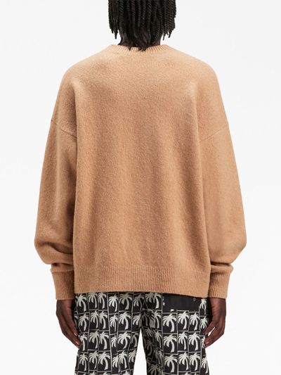 Palm Angels Logo-embroidered Wool-blend Jumper In Neutrals