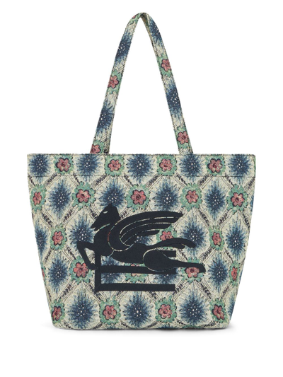 Shop Etro Trotter Jacquard Tote Bag In 白色