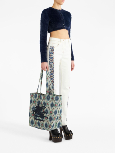 Shop Etro Trotter Jacquard Tote Bag In 白色