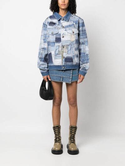 Shop Andersson Bell Patchwork Button-up Denim Jacket In 蓝色